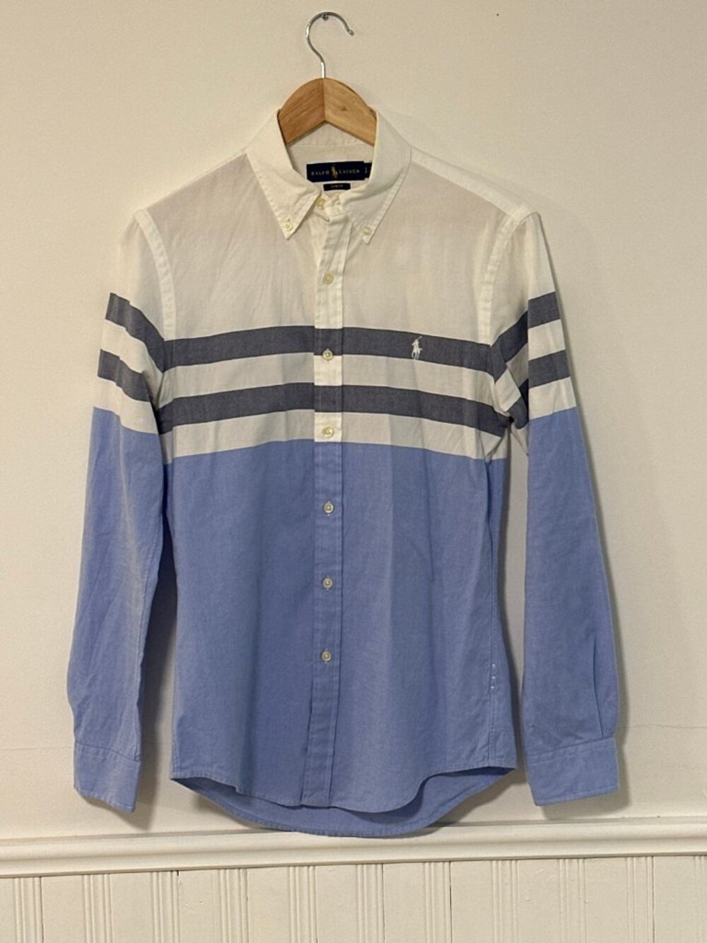 Ralph Lauren Slim Fit Striped Oxford | White Blue | Men's S